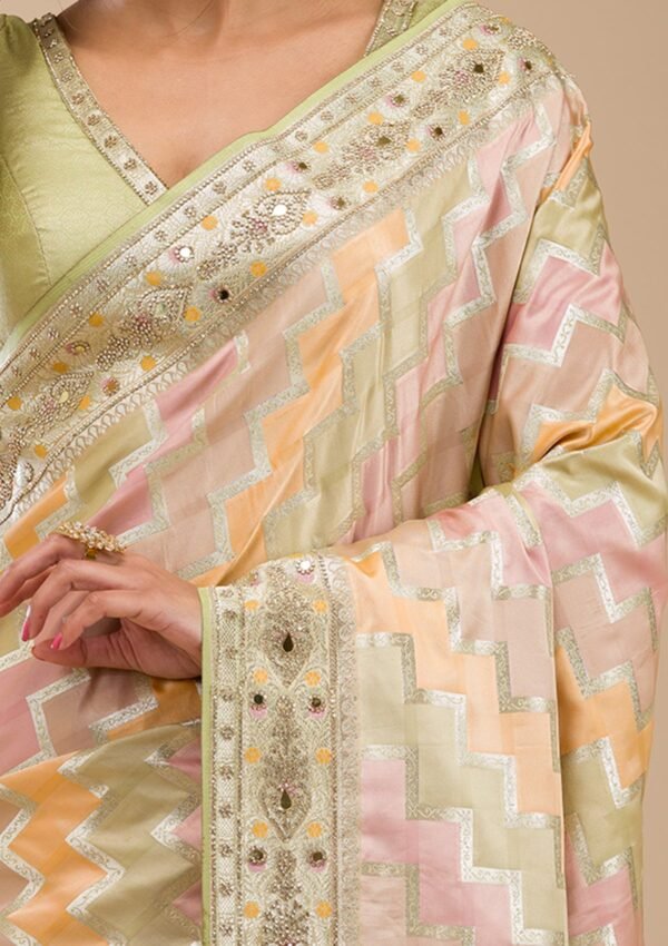 Elegant Pista Green Soft Silk Saree with Intricate Stonework - Image 7
