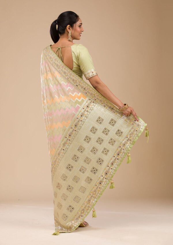 Elegant Pista Green Soft Silk Saree with Intricate Stonework - Image 2