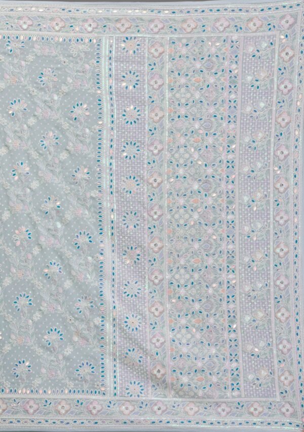 Elegant Sky Blue Georgette Saree with Exquisite Threadwork - Image 9