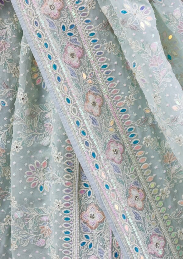 Elegant Sky Blue Georgette Saree with Exquisite Threadwork - Image 7