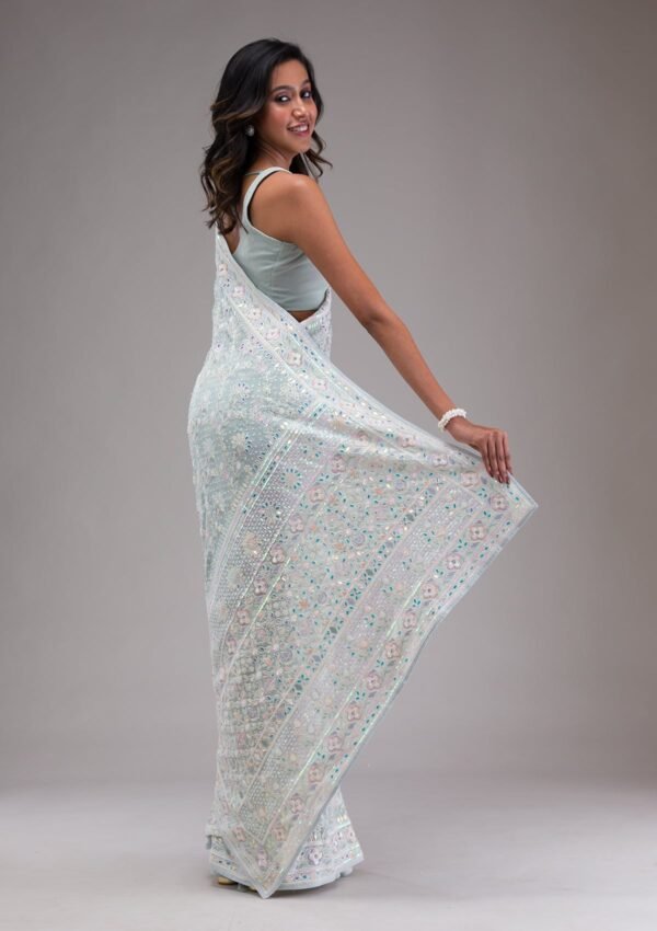Elegant Sky Blue Georgette Saree with Exquisite Threadwork - Image 2