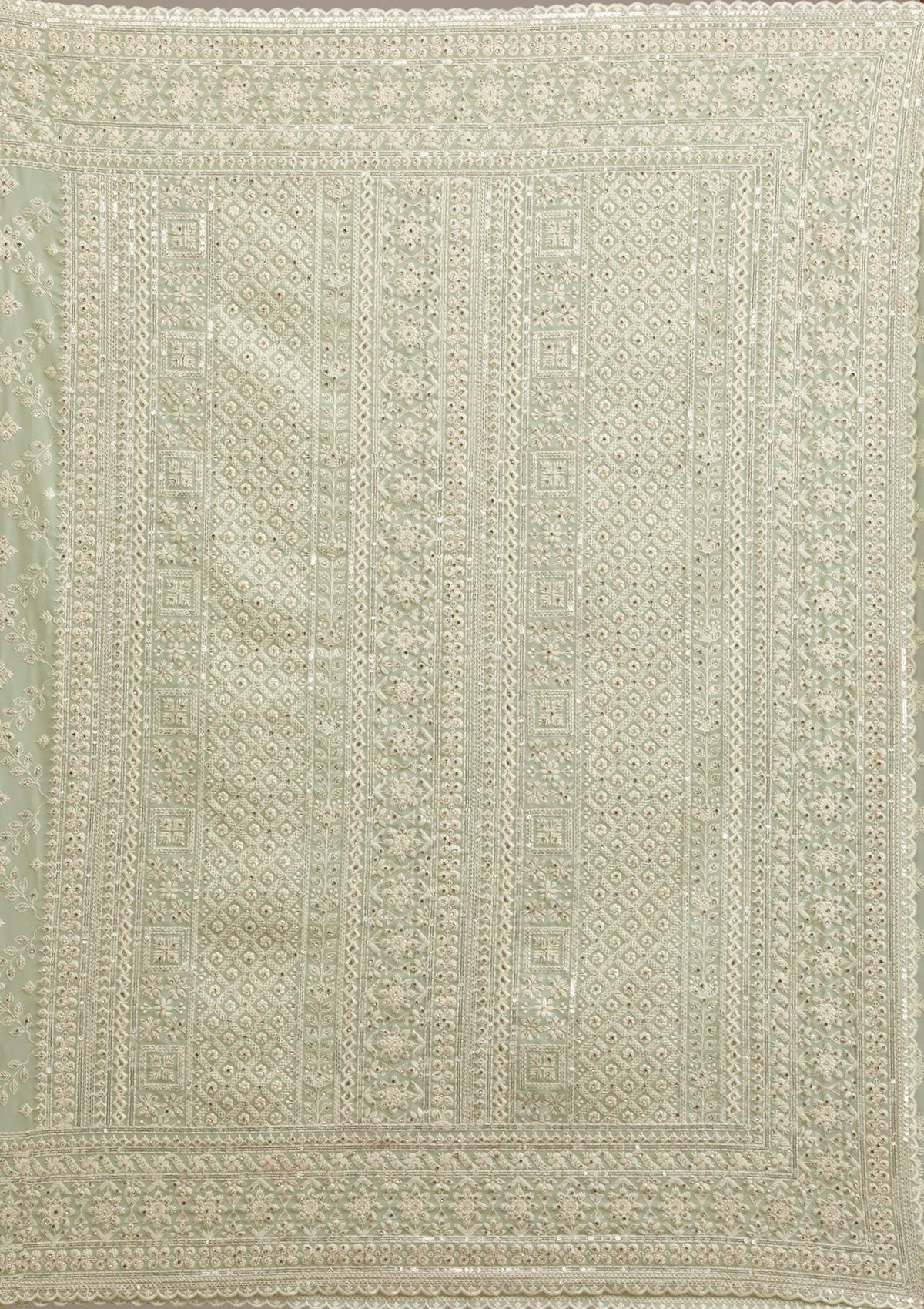 Elegant Pista Green Georgette Saree with Exquisite Threadwork - Image 8