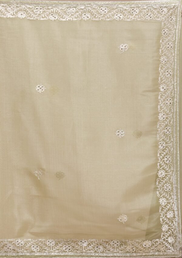 Elegant Pista Green Semi Crepe Saree with Intricate Zariwork - Image 8
