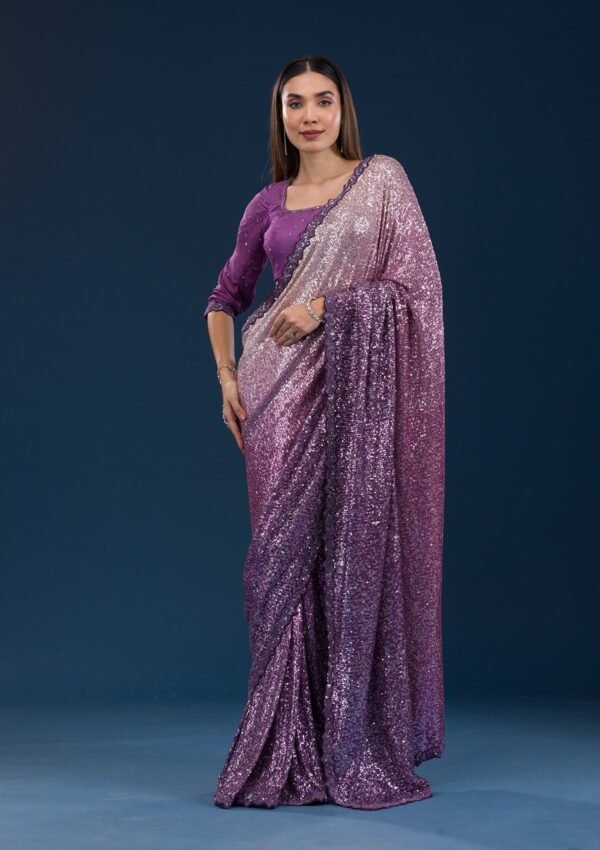 Gorgeous Purple Georgette Saree Adorned with Sparkling Sequins