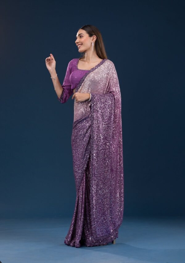 Gorgeous Purple Georgette Saree Adorned with Sparkling Sequins - Image 5