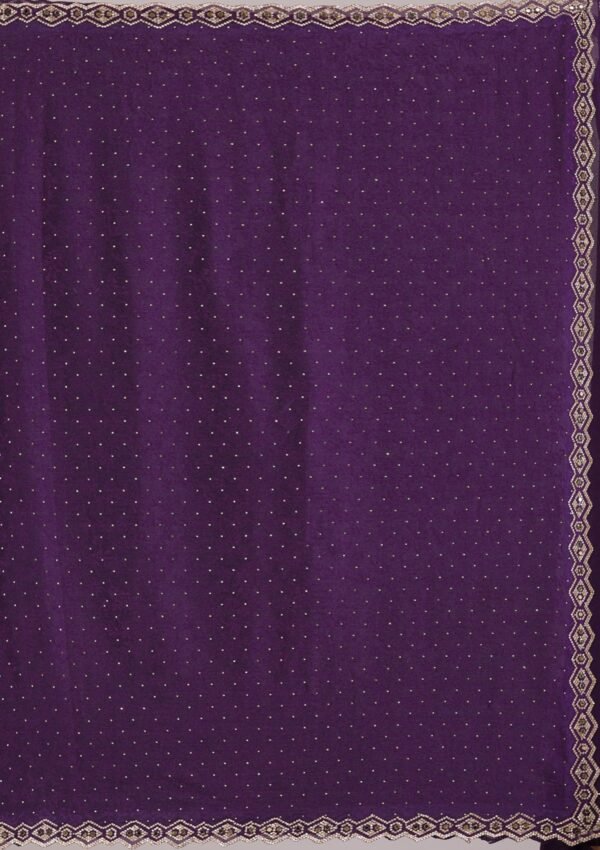 Elegant Purple Semi-Crepe Saree with Stunning Stonework - Image 8