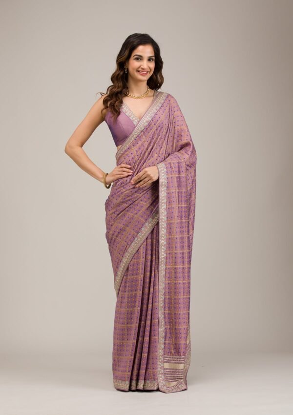 Luxurious Purple Zari Embroidered Soft Silk Saree - Image 3