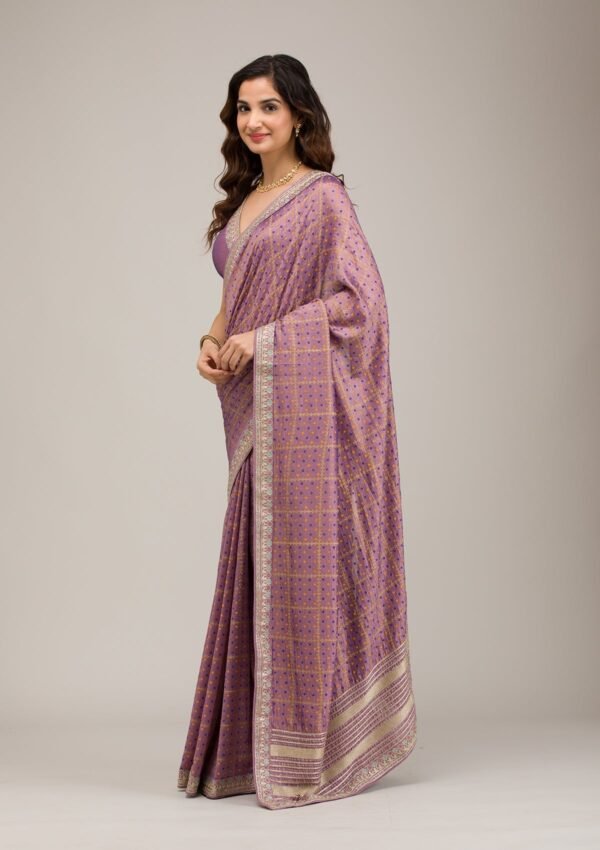 Luxurious Purple Zari Embroidered Soft Silk Saree - Image 4