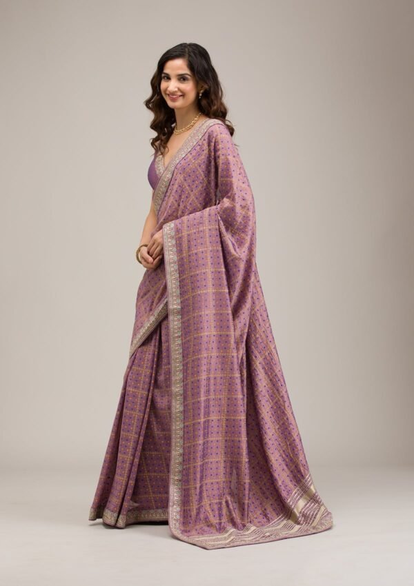 Luxurious Purple Zari Embroidered Soft Silk Saree - Image 6