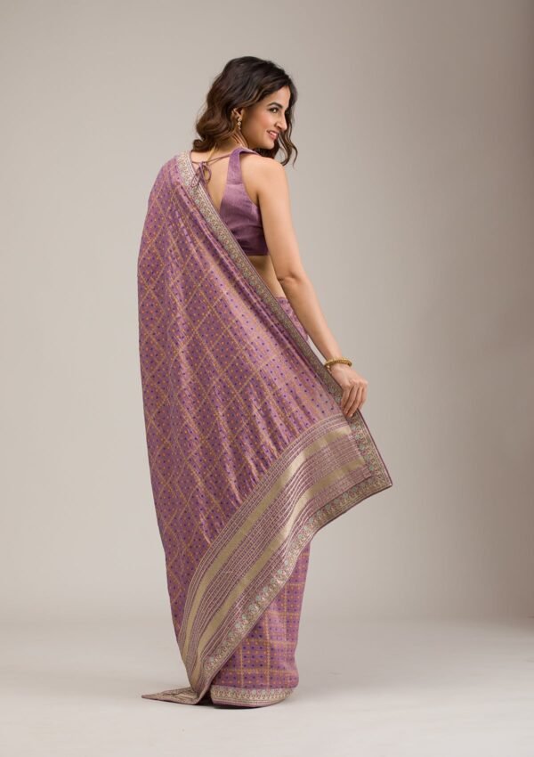 Luxurious Purple Zari Embroidered Soft Silk Saree - Image 2