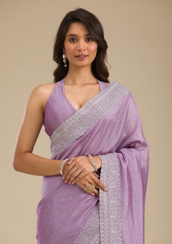 Elegant Purple Zariwork Soft Silk Saree - Image 6
