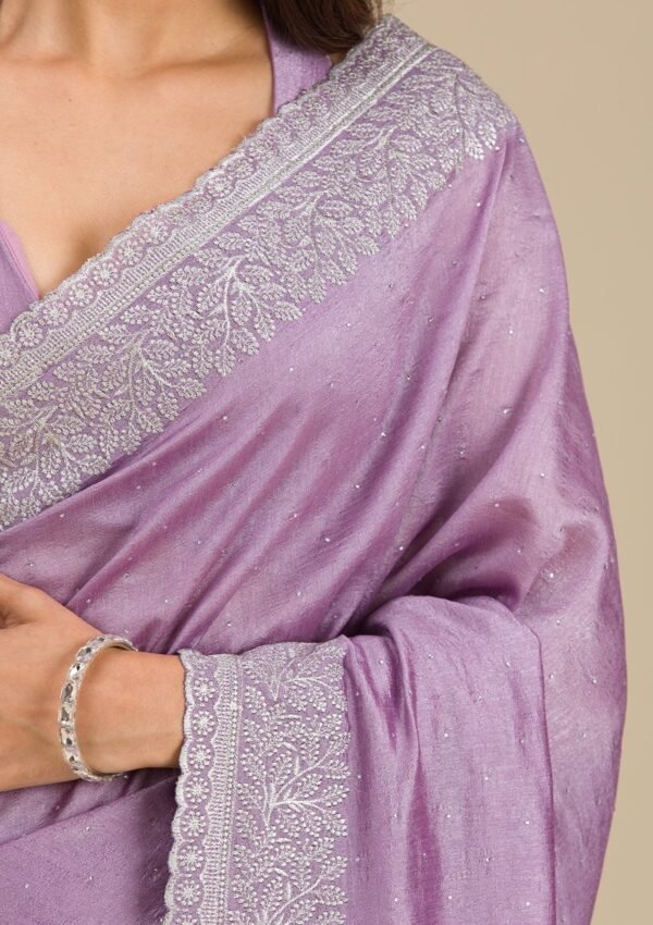 Elegant Purple Zariwork Soft Silk Saree - Image 7