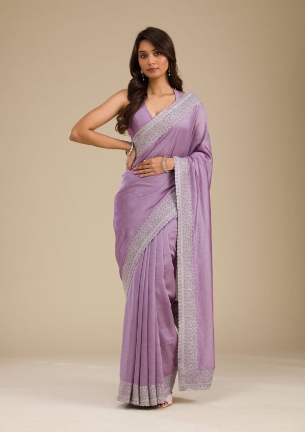 Elegant Purple Zariwork Soft Silk Saree - Image 4