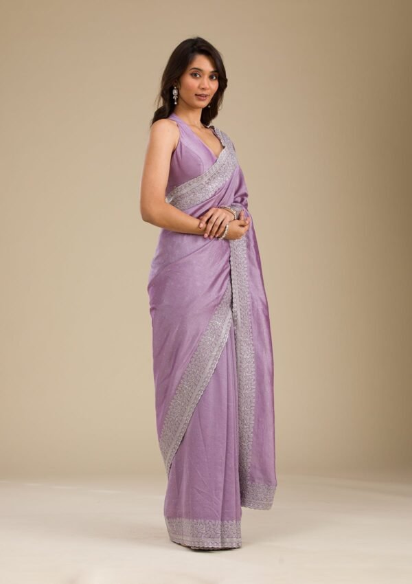 Elegant Purple Zariwork Soft Silk Saree - Image 3