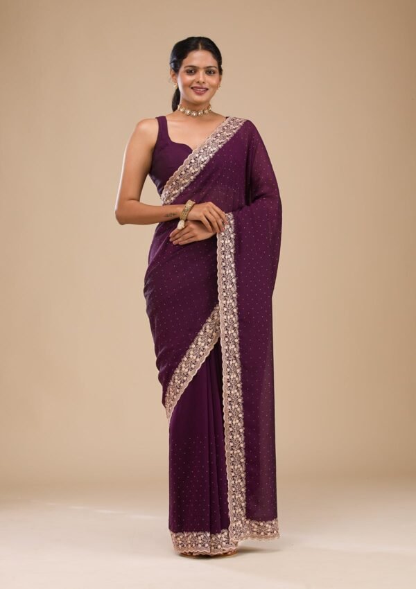 Elegant Purple Zariwork Soft Silk Saree - Image 2