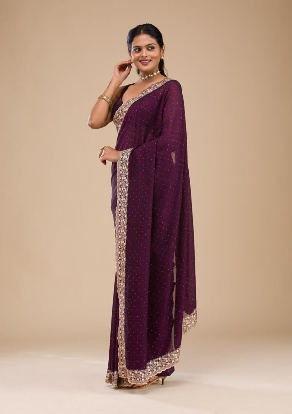 Elegant Purple Zariwork Soft Silk Saree - Image 3