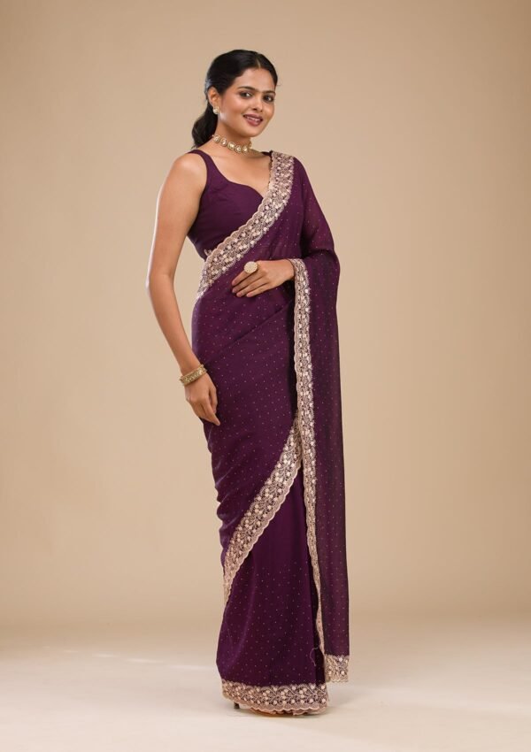 Elegant Purple Zariwork Soft Silk Saree - Image 4