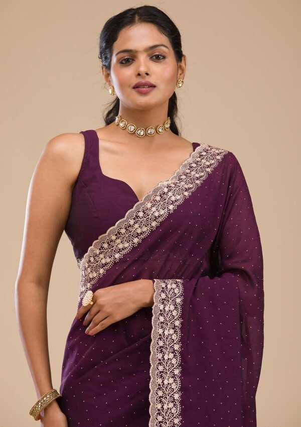 Elegant Purple Zariwork Soft Silk Saree - Image 5