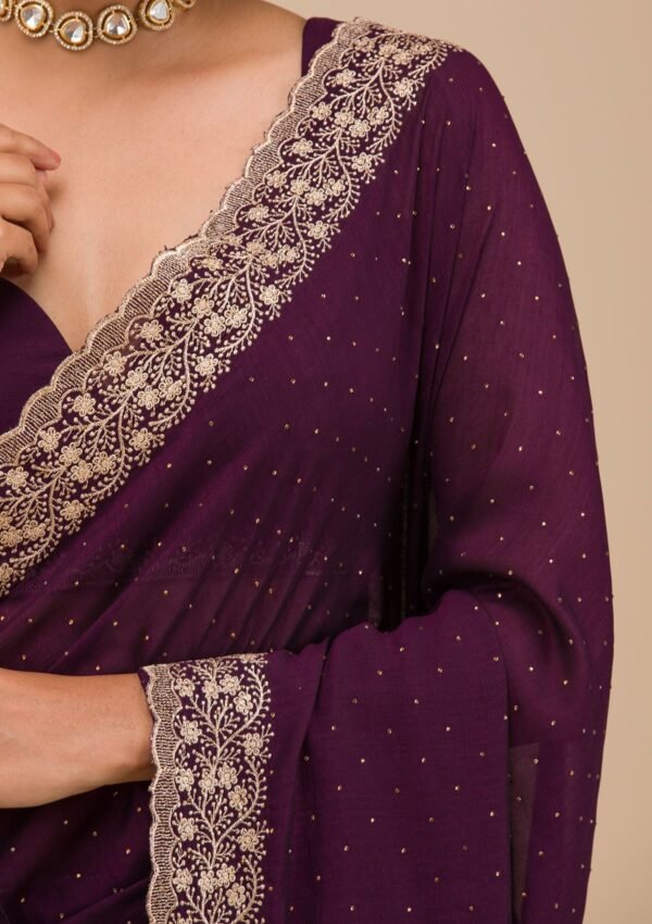 Elegant Purple Zariwork Soft Silk Saree - Image 7