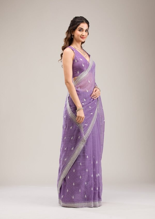 Exquisite Purple Tissue Saree with Zariwork Embellishments - Image 5