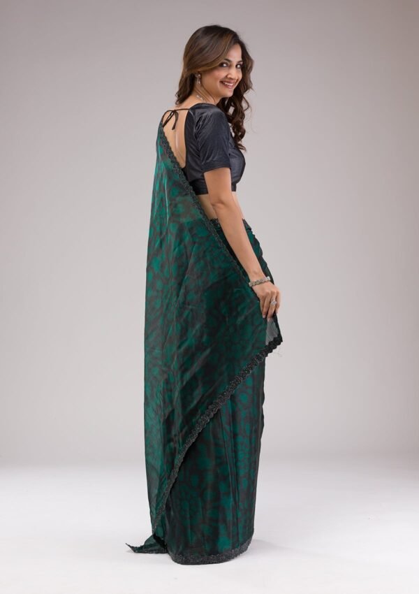 Elegant Green Organza Saree with Beautiful Prints - Image 2