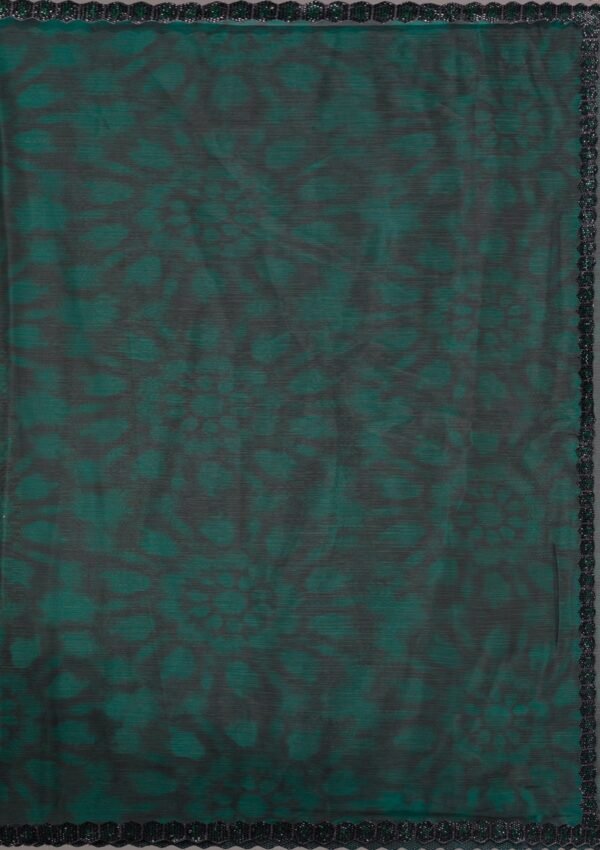 Elegant Green Organza Saree with Beautiful Prints - Image 8