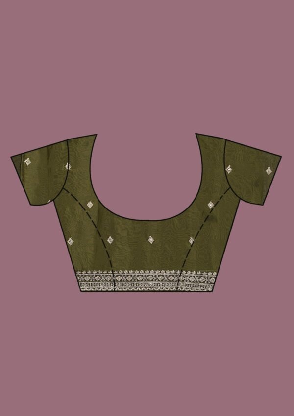 Enchanting Rama Green Threadwork Tissue Saree - Image 10
