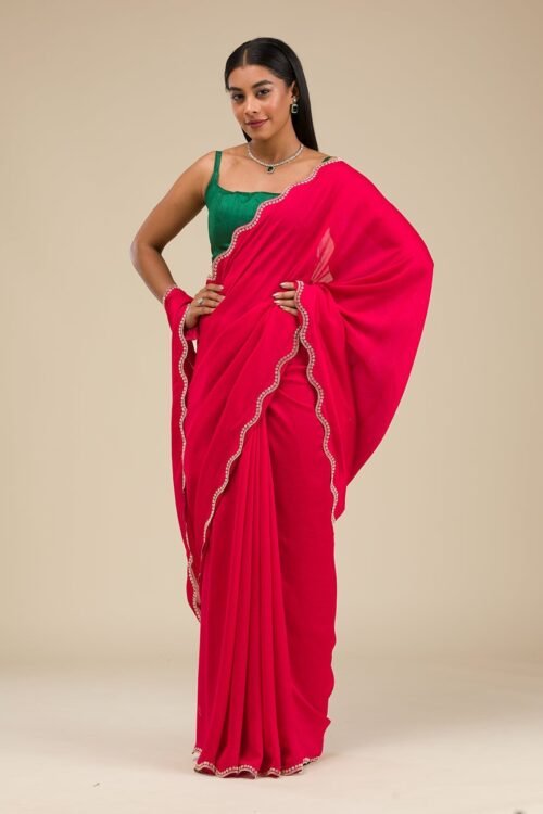 Exquisite Rani Pink Stone-Embellished Art Silk Saree