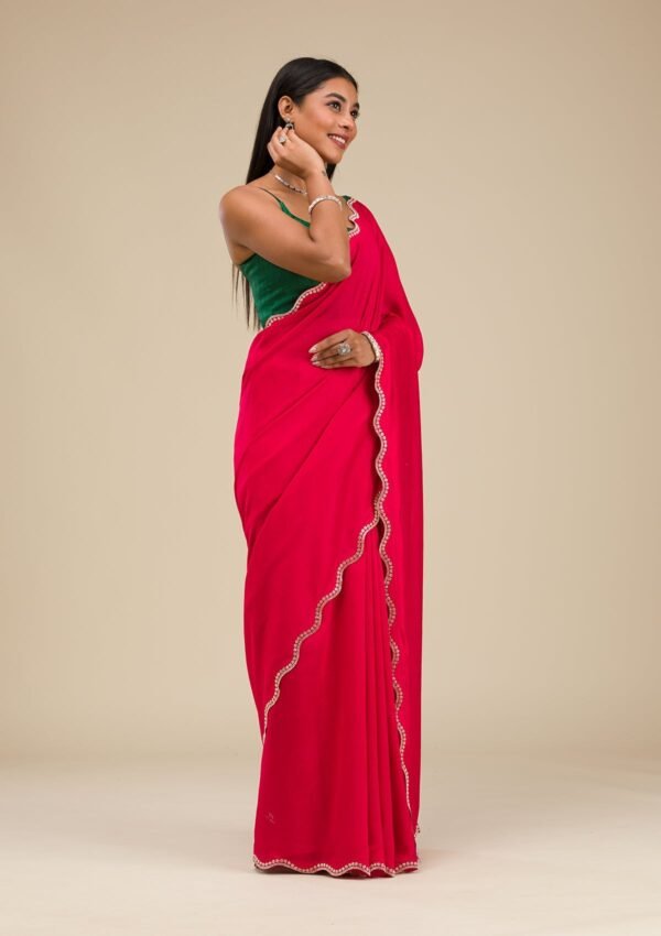 Exquisite Rani Pink Stone-Embellished Art Silk Saree - Image 6