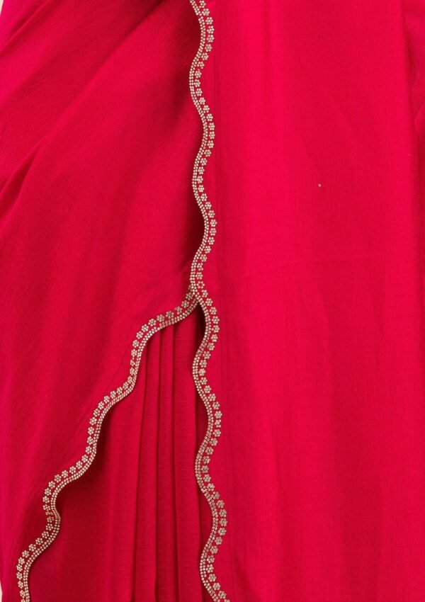 Exquisite Rani Pink Stone-Embellished Art Silk Saree - Image 7