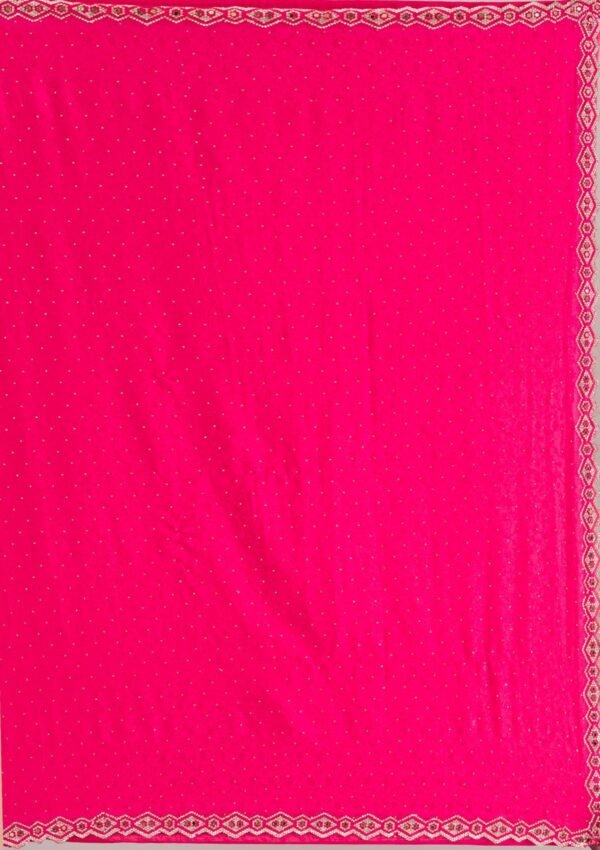 Elegant Rani Pink Stone Embellished Semi Crepe Saree - Image 8