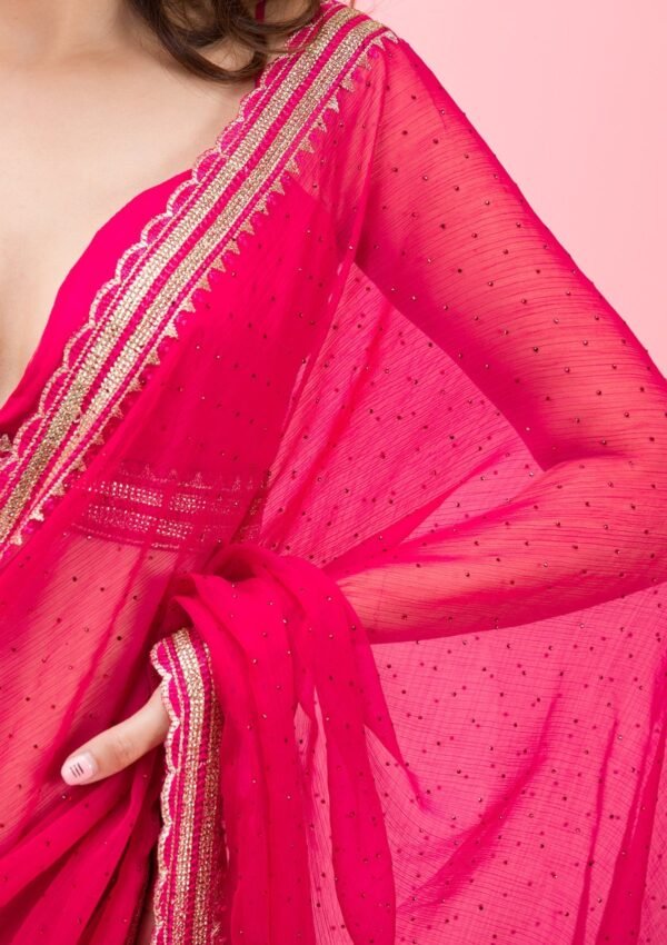 Elegant Rani Pink Chiffon Saree with Exquisite Threadwork - Image 5