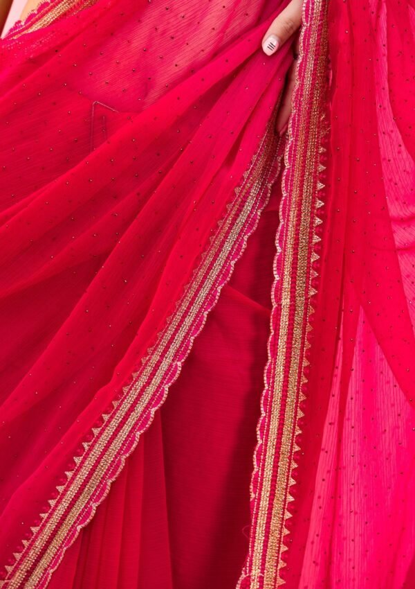 Elegant Rani Pink Chiffon Saree with Exquisite Threadwork - Image 8