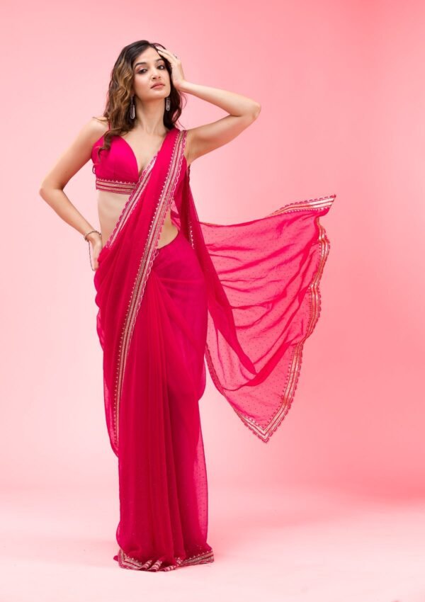 Elegant Rani Pink Chiffon Saree with Exquisite Threadwork - Image 7