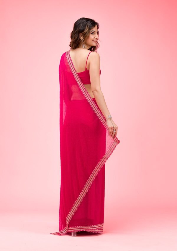 Elegant Rani Pink Chiffon Saree with Exquisite Threadwork - Image 2