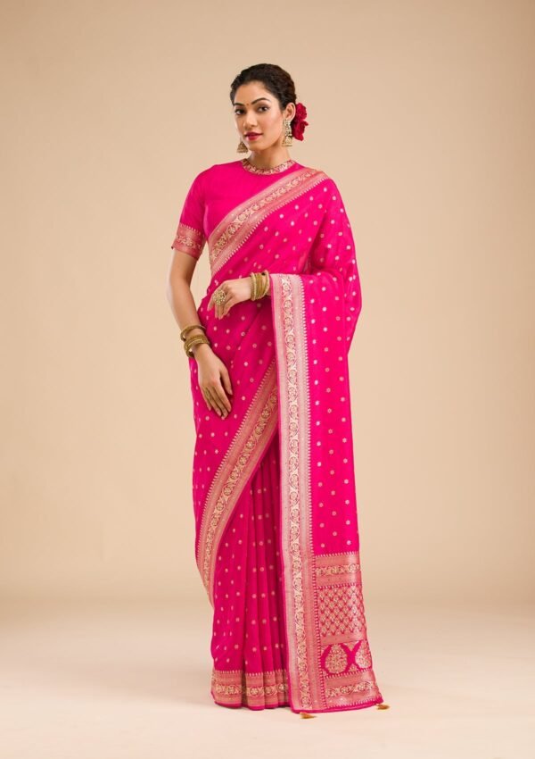 Exquisite Rani Pink Banarasi Silk Saree with Intricate Zariwork - Image 5