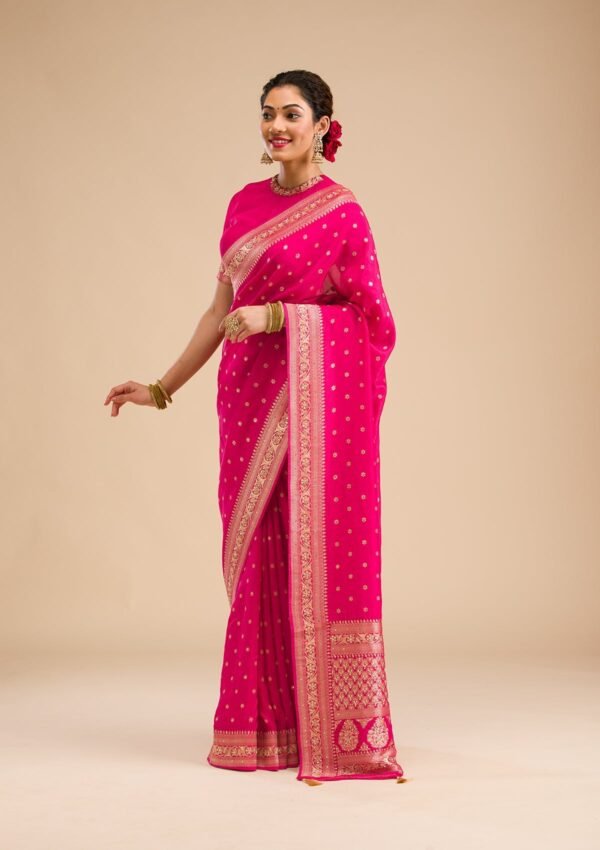 Exquisite Rani Pink Banarasi Silk Saree with Intricate Zariwork - Image 6