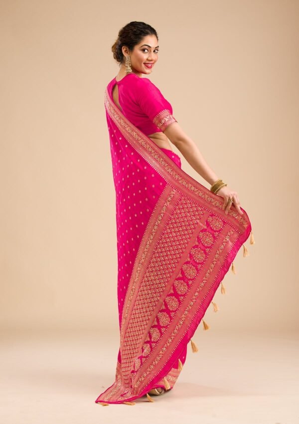 Exquisite Rani Pink Banarasi Silk Saree with Intricate Zariwork - Image 2