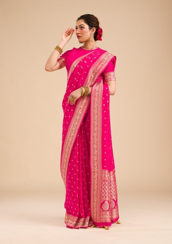 Exquisite Rani Pink Banarasi Silk Saree with Elegant Zariwork - Image 4