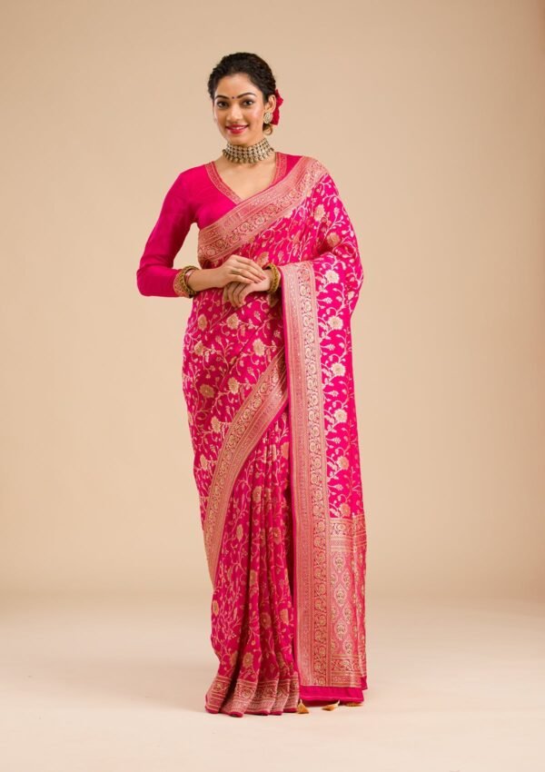 Elegant Rani Pink Banarasi Silk Saree with Exquisite Zari Work - Image 6