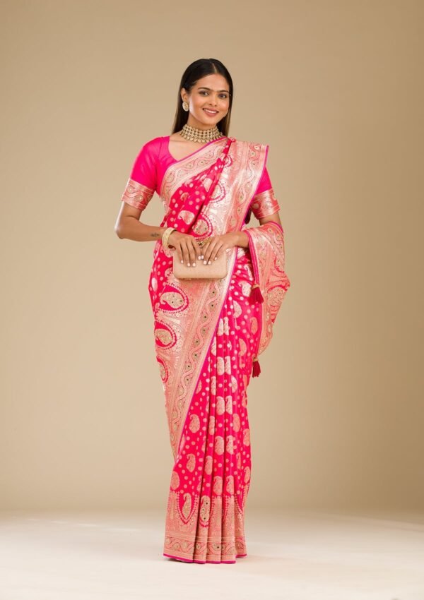 Exquisite Rani Pink Banarasi Silk Saree with Elegant Zariwork - Image 5