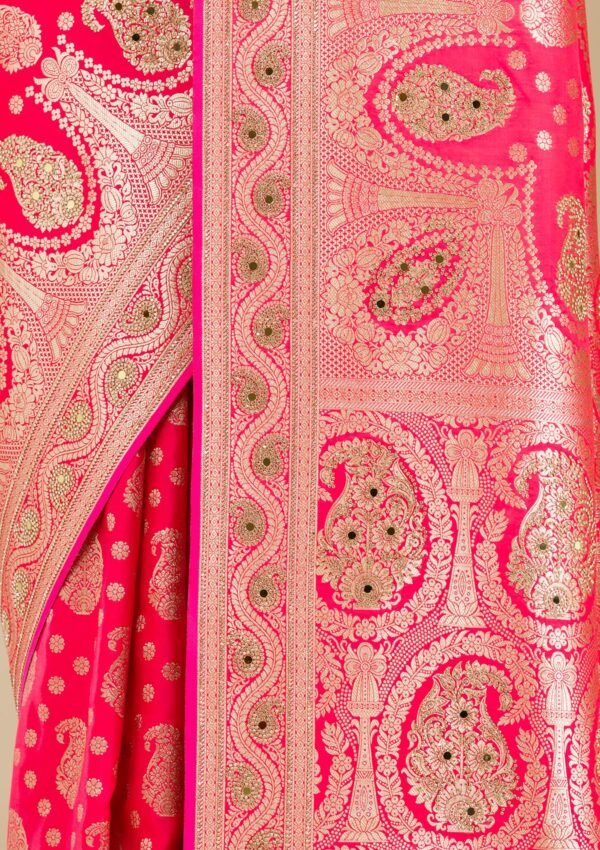 Exquisite Rani Pink Banarasi Silk Saree with Elegant Zariwork - Image 10