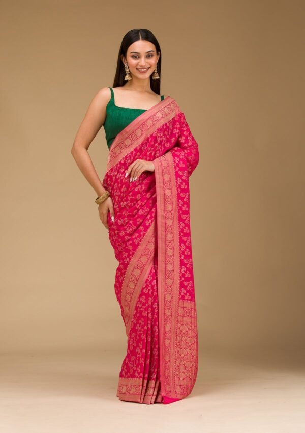 Exquisite Rani Pink Georgette Saree with Elegant Zari Work - Image 6