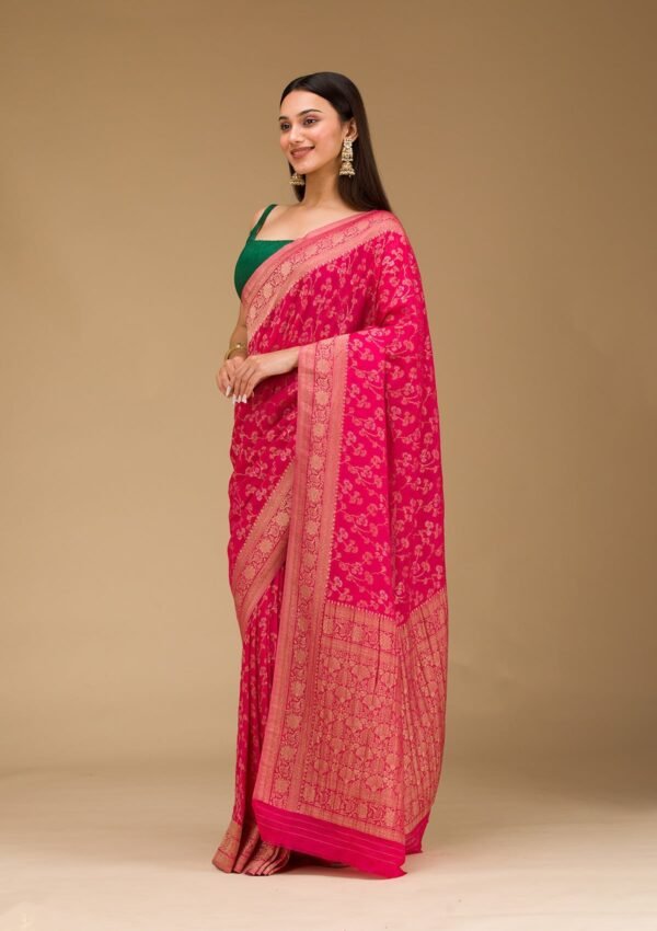 Exquisite Rani Pink Georgette Saree with Elegant Zari Work - Image 4