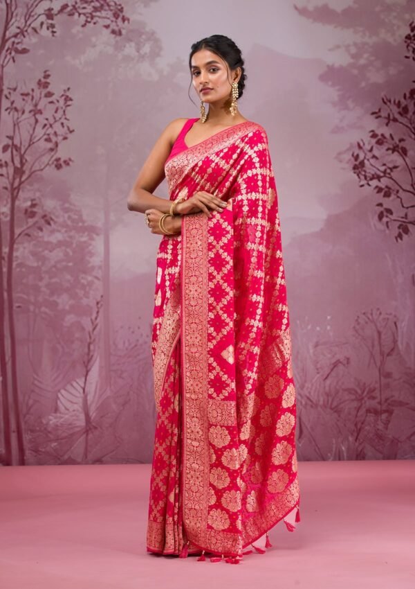 Exquisite Rani Pink Zariwork Georgette Saree for Effortless Elegance - Image 3
