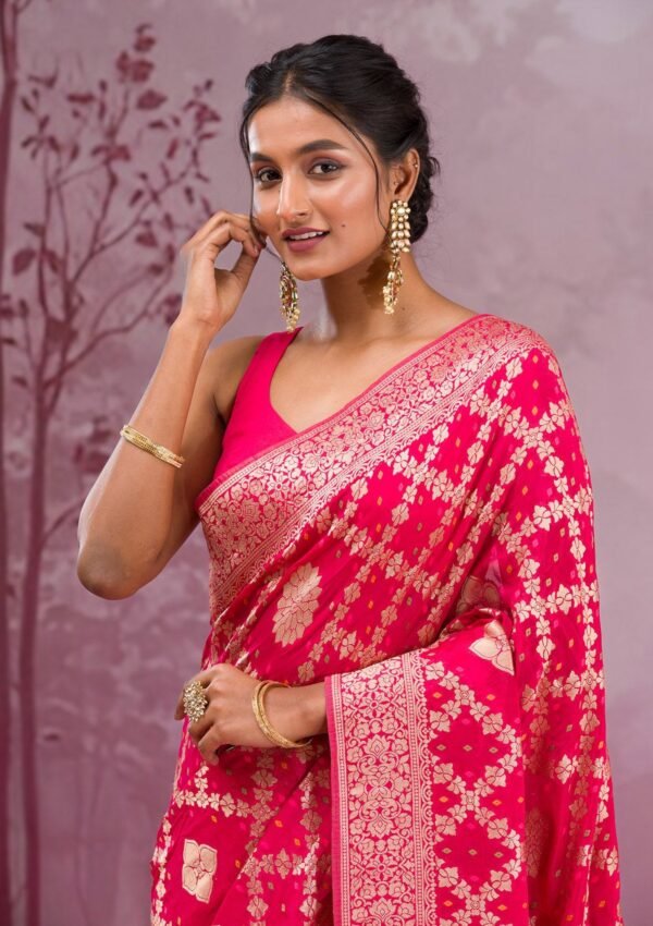 Exquisite Rani Pink Zariwork Georgette Saree for Effortless Elegance - Image 6