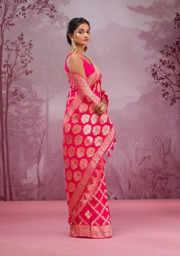 Exquisite Rani Pink Zariwork Georgette Saree for Effortless Elegance - Image 5