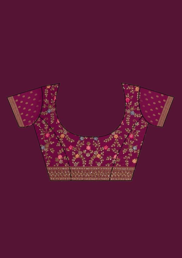 Elegant Rani Pink Net Saree with Stunning Zariwork - Image 5
