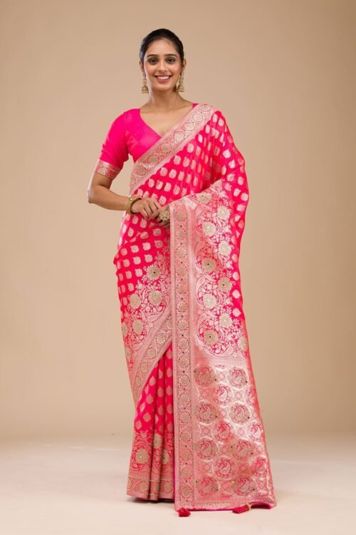 Exquisite Rani Pink Zariwork Raw Silk Saree – Elevate Your Elegance!