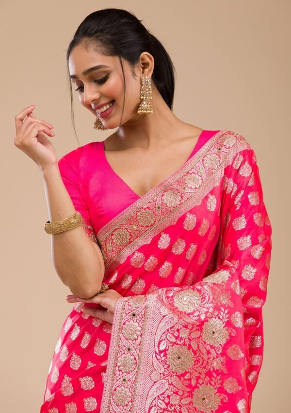 Exquisite Rani Pink Zariwork Raw Silk Saree for Elegant Occasions - Image 6